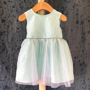 🖤Healthtex Baby 12M Aqua Blue-Green Satin Dress with Metallic Silver Overlay